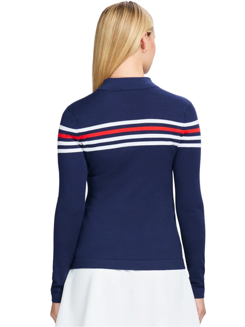 Izod Zoey Striped 1/4 Zip Knit Pullover Medieval Blue NEW! - Picture 2 of 11